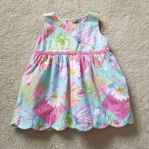 Lilly Pulitzer Girls Pastel Floral Patchwork Dress - Light Blue, Pink, Green